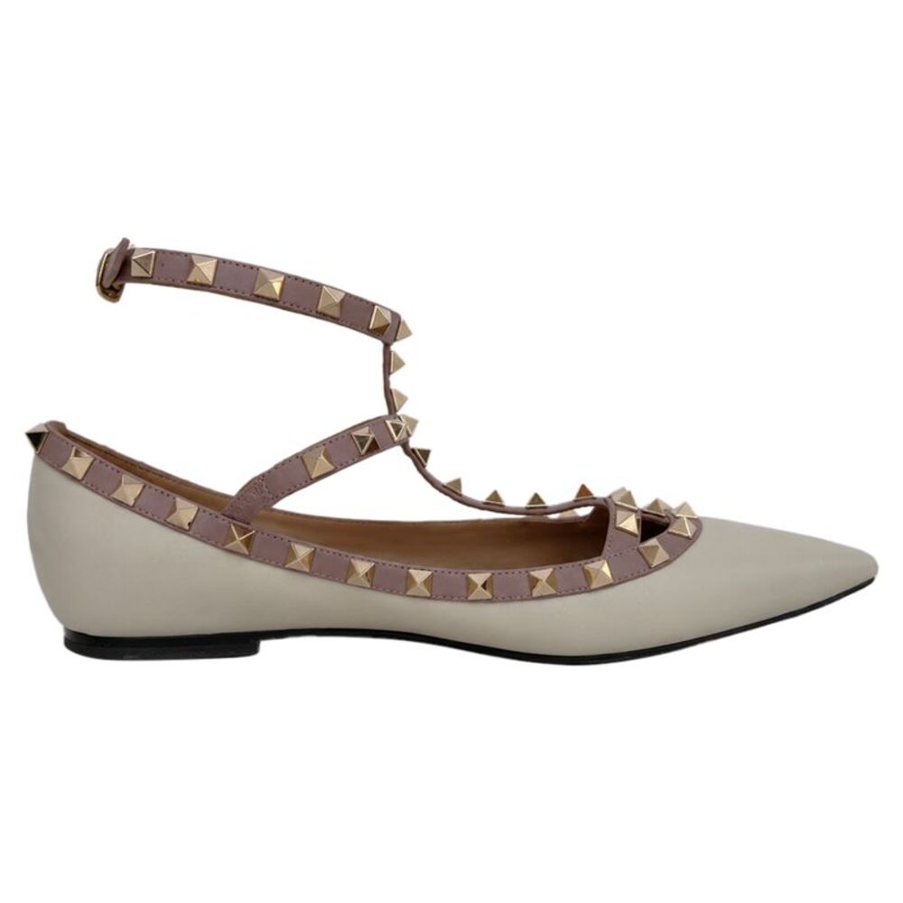 Valentino Garavani Rockstud Caged Ballet Flats in White Leather